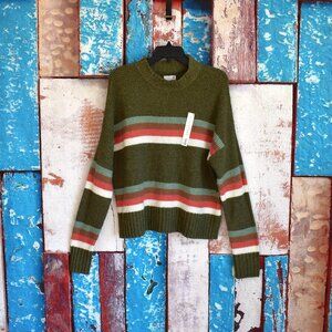 Women's SO Turtleneck Sweater Mock-Neck Long Sleeve XLARGE Green Stripe NEW